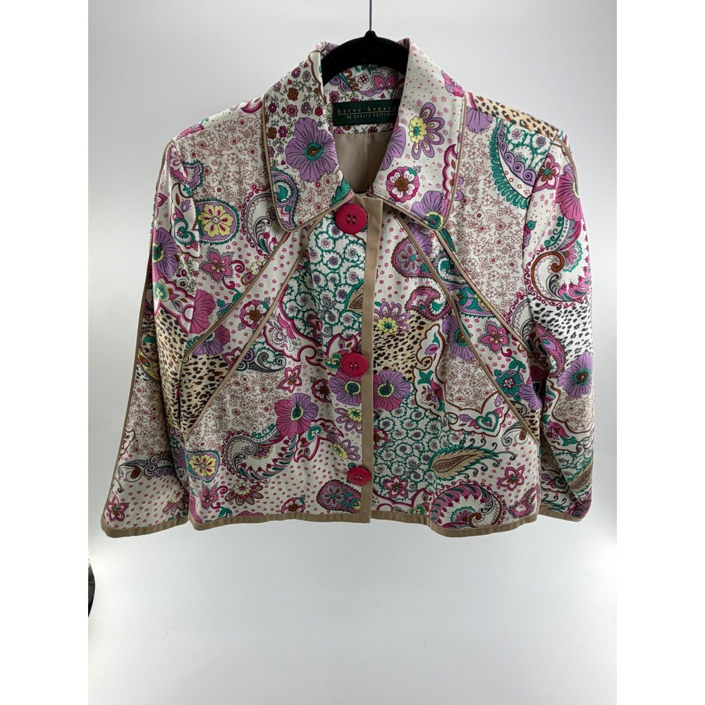 Harve Benard Vintage Paisley Floral Leopard Print Jacket ButtonUp Size 8-10 Med